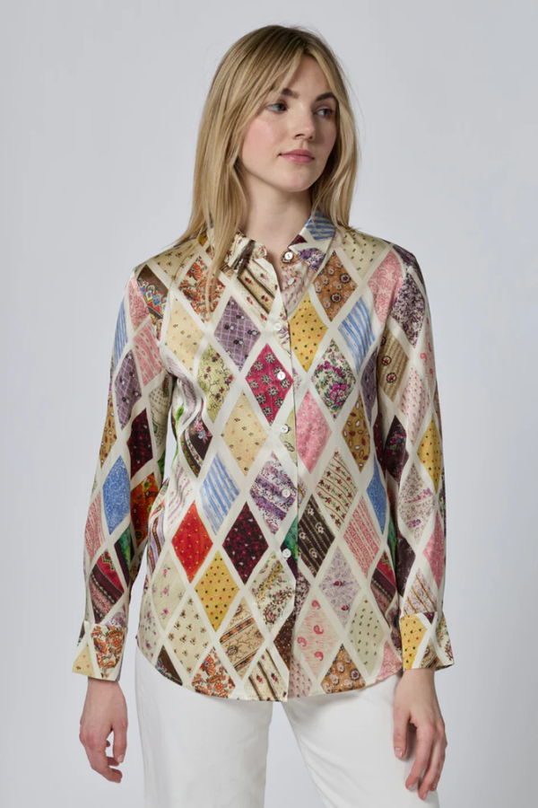 Lingua Franca Emerson Button Up Shirt (Diamond Print)