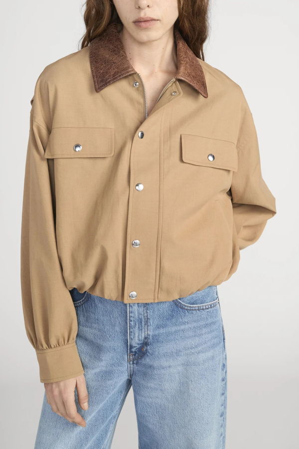 FRAME Denim The Leather Collar Bubble Jacket