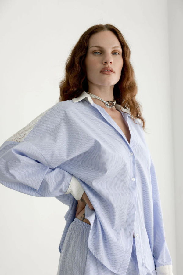 Bronze Age Robbie Shirt - Micro Stripe/Tabitha Lace