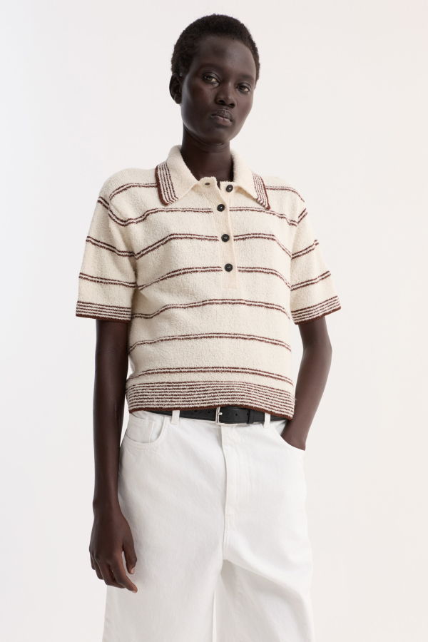 Rohe Towelling Striped Polo Top