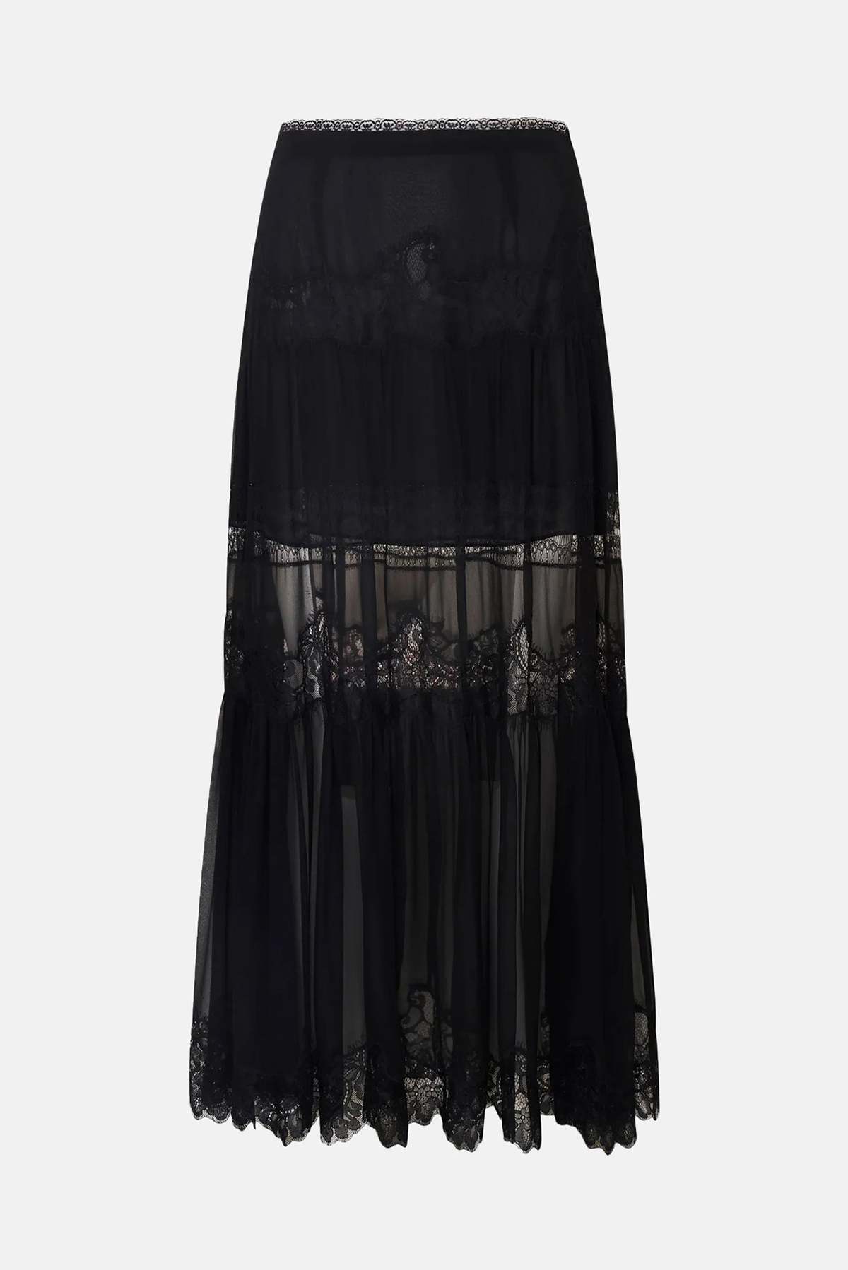 LoveShackFancy Aureline Silk Lace Pleated Maxi Skirt - Black - Image 1 of 5