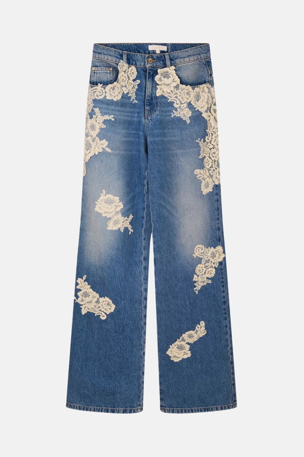 LoveShackFancy Bambie Lace Appliqué Jeans