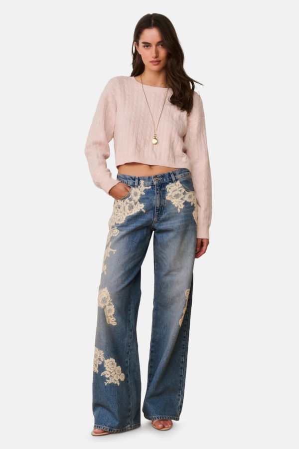 LoveShackFancy Bambie Lace Appliqué Jeans