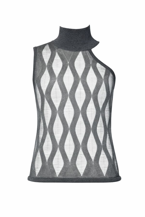 FANG NYC Diamond Ladder Stitch Asymmetry Cut-Out Top
