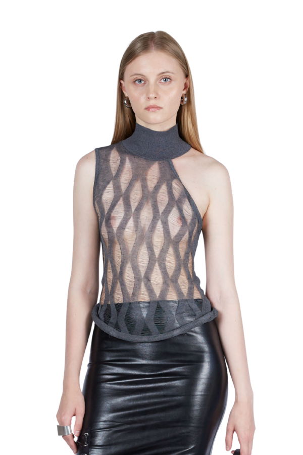 FANG NYC Diamond Ladder Stitch Asymmetry Cut-Out Top