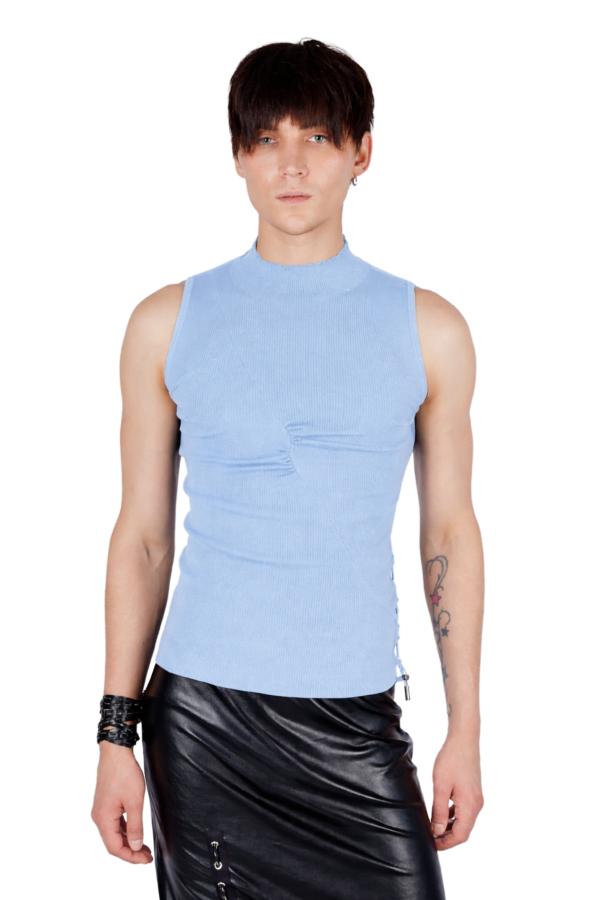FANG NYC Essential Ruched Adjustable Mock Neck Top - Baby Blue