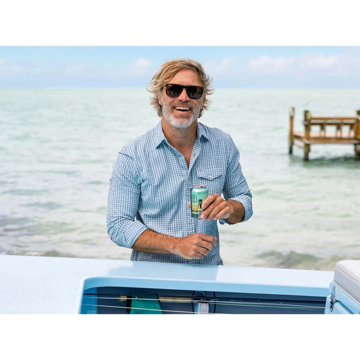 Criquet Performance Pearl Snap Button Down Shirt - Gingham Seersucker/Blue - Image 2 of 6