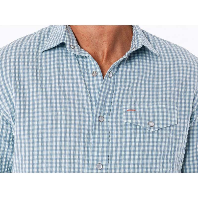 Criquet Performance Pearl Snap Button Down Shirt - Gingham Seersucker/Blue