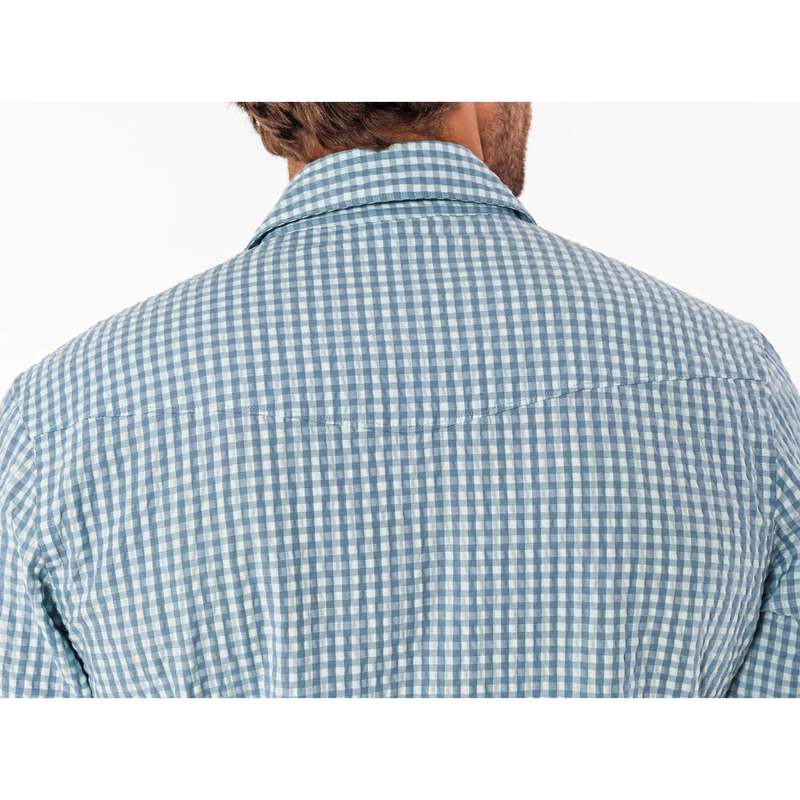 Criquet Performance Pearl Snap Button Down Shirt - Gingham Seersucker/Blue