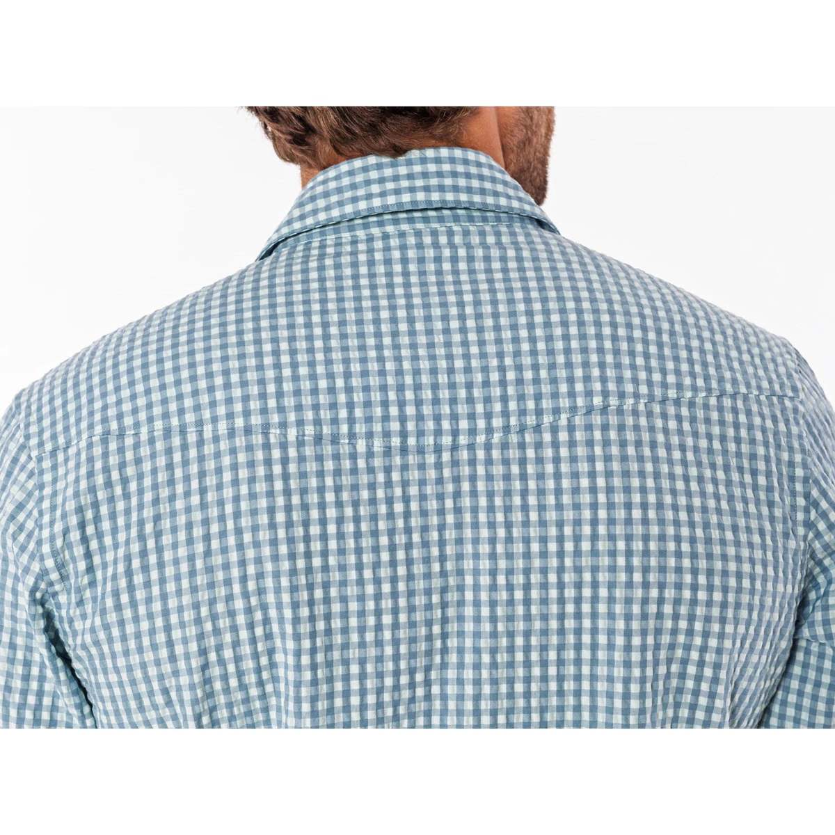 Criquet Performance Pearl Snap Button Down Shirt - Gingham Seersucker/Blue - Image 6 of 6