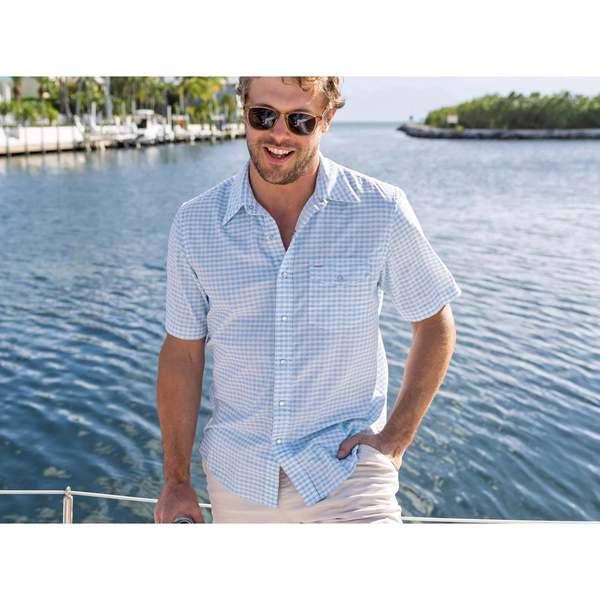 Criquet Short Sleeve Corduroy Pearl Snap Shirt - Gingham Print/Sky