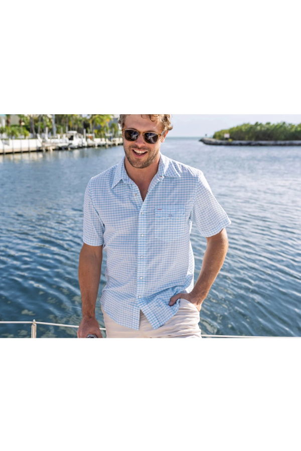 Criquet Short Sleeve Corduroy Pearl Snap Shirt - Gingham Print/Sky