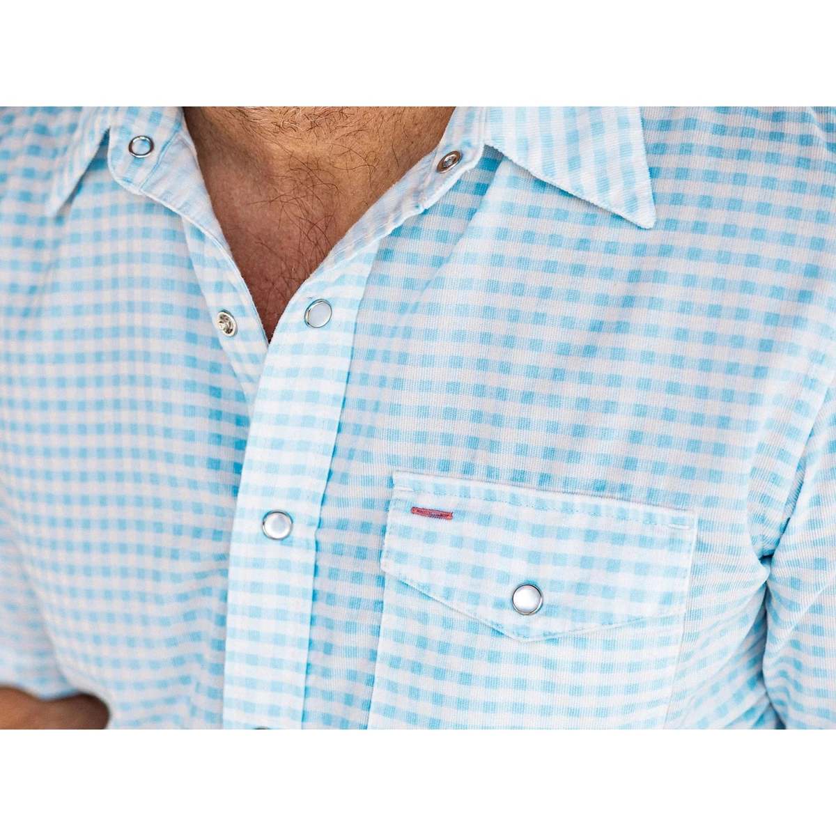 Criquet Short Sleeve Corduroy Pearl Snap Shirt - Gingham Print/Sky - Image 3 of 7