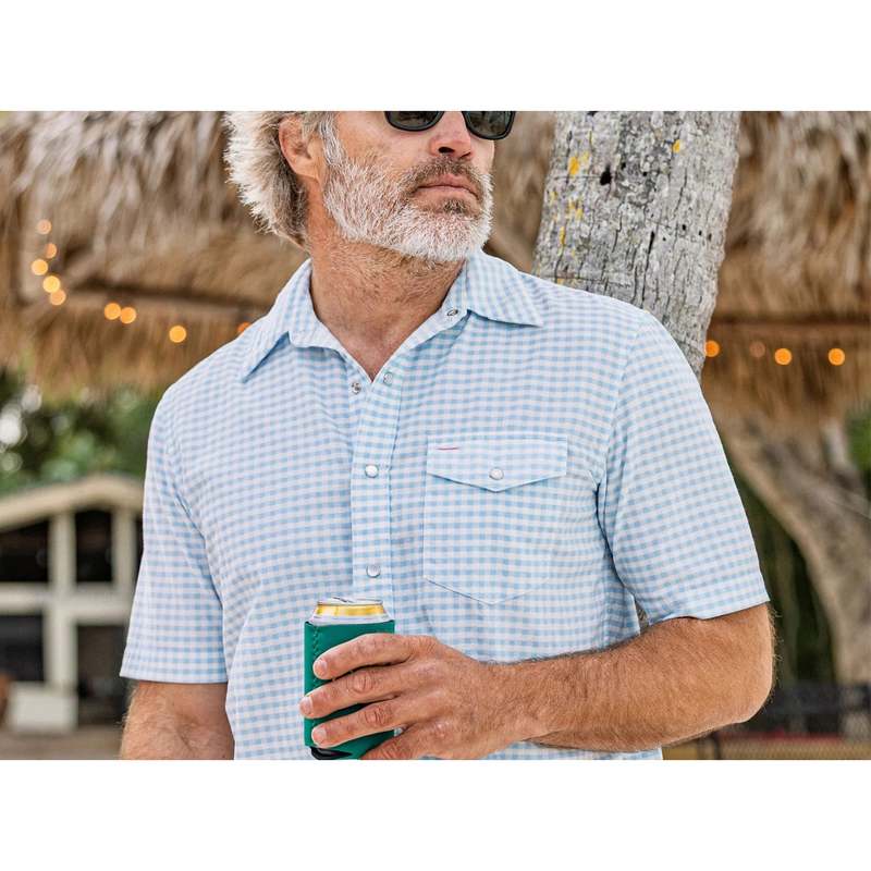 Criquet Short Sleeve Corduroy Pearl Snap Shirt - Gingham Print/Sky