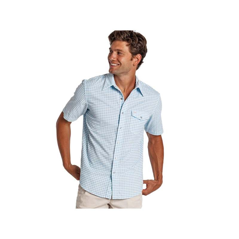 Criquet Short Sleeve Corduroy Pearl Snap Shirt - Gingham Print/Sky
