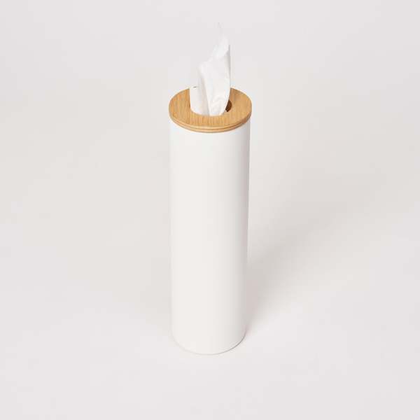 Yamazaki Home Round Tissue Case - Steel + Wood