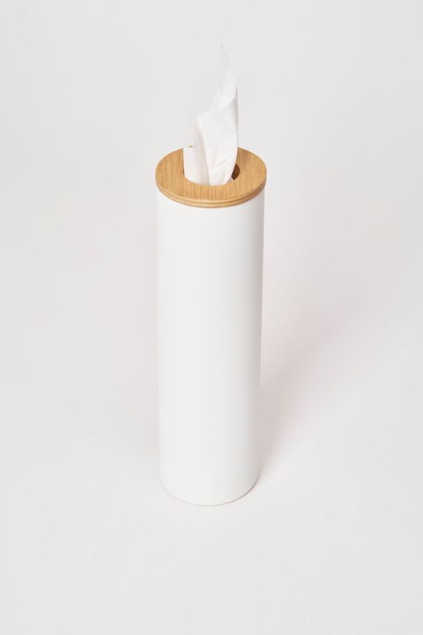 Yamazaki Home Round Tissue Case - Steel + Wood