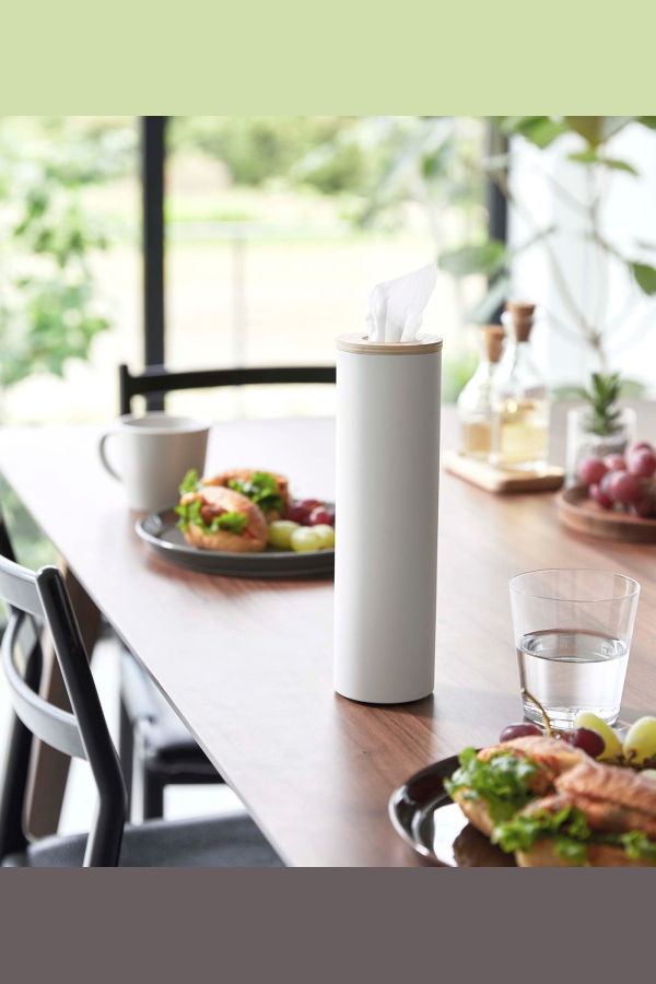 Yamazaki Home Round Tissue Case - Steel + Wood