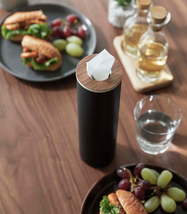 Yamazaki Home Round Tissue Case - Steel + Wood