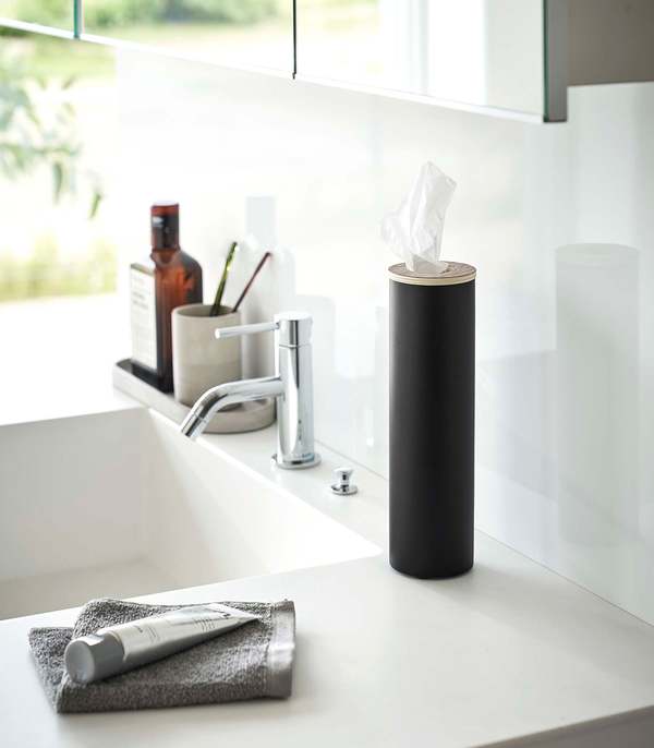 Yamazaki Home Round Tissue Case - Steel + Wood