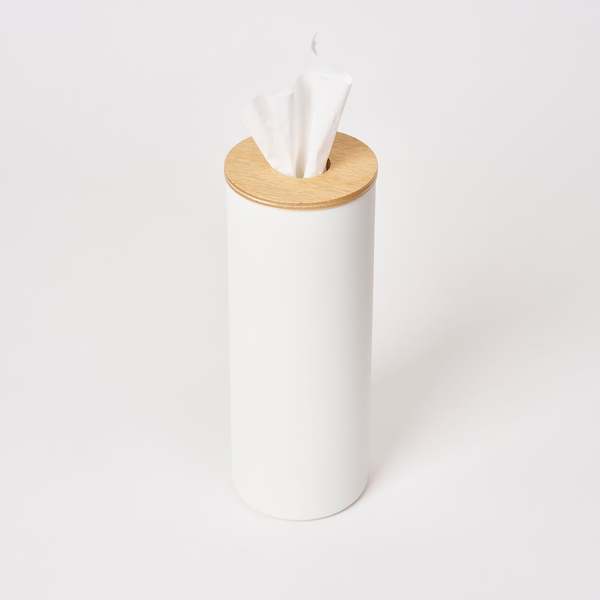 Yamazaki Home Round Tissue Case - Steel + Wood