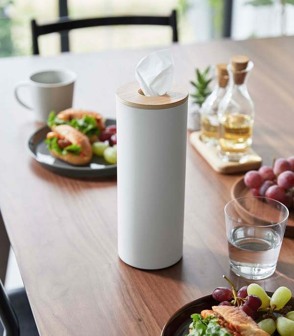 Yamazaki Home Round Tissue Case - Steel + Wood