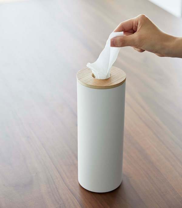 Yamazaki Home Round Tissue Case - Steel + Wood