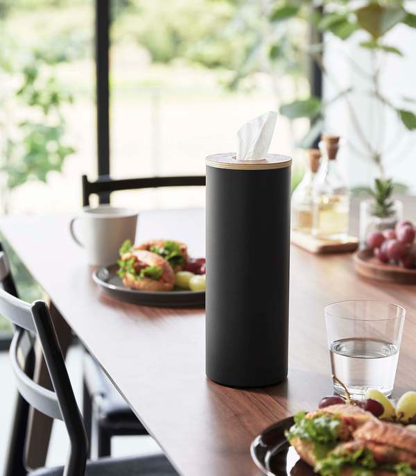 Yamazaki Home Round Tissue Case - Steel + Wood