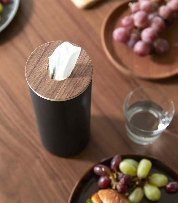 Yamazaki Home Round Tissue Case - Steel + Wood