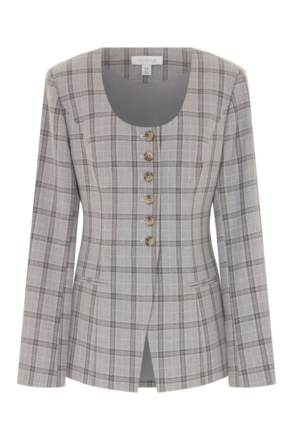 Aligne Daphne Scoop Neck Waisted Blazer - Check