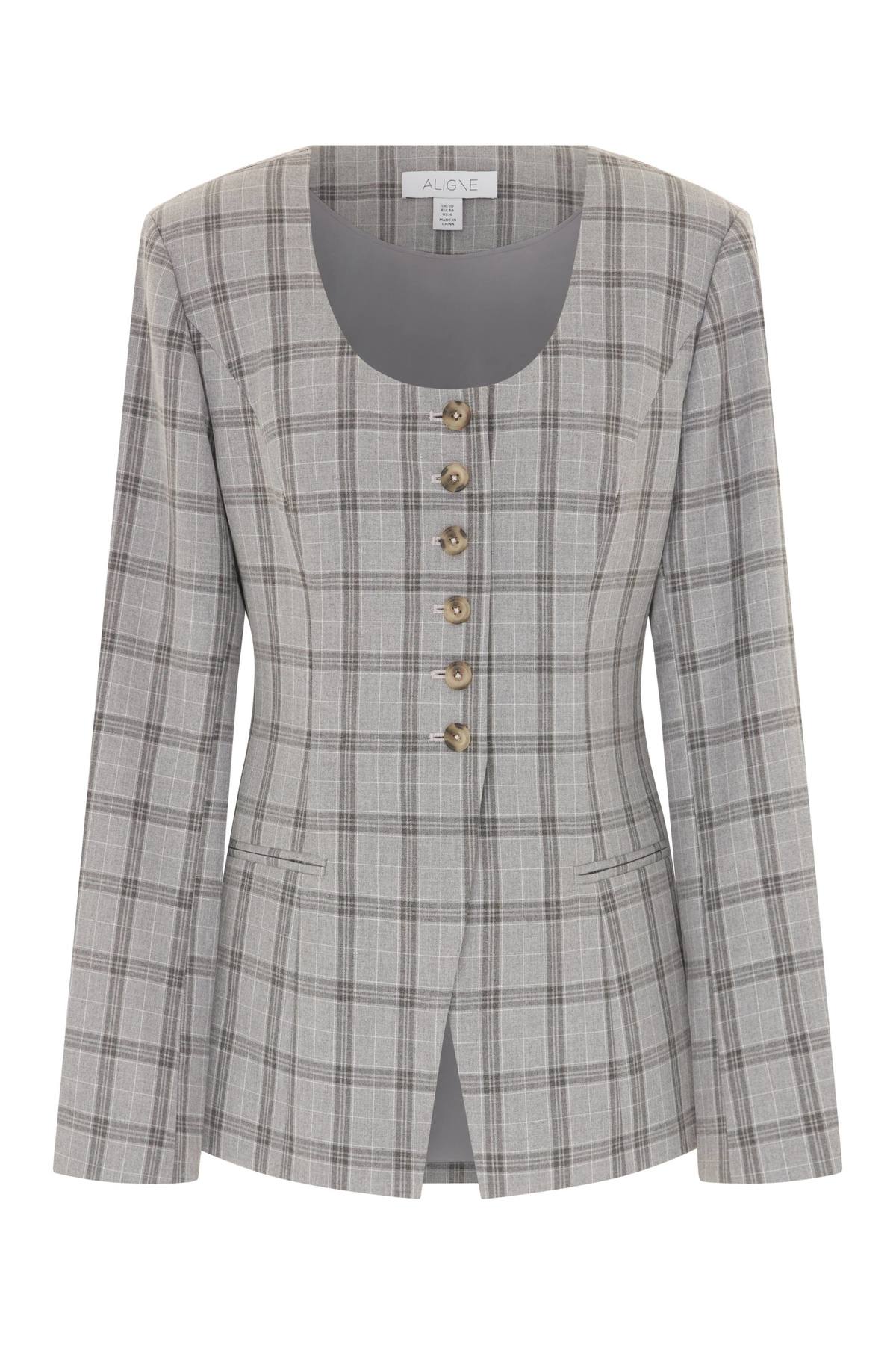 Aligne Daphne Scoop Neck Waisted Blazer - Check - Image 1 of 5