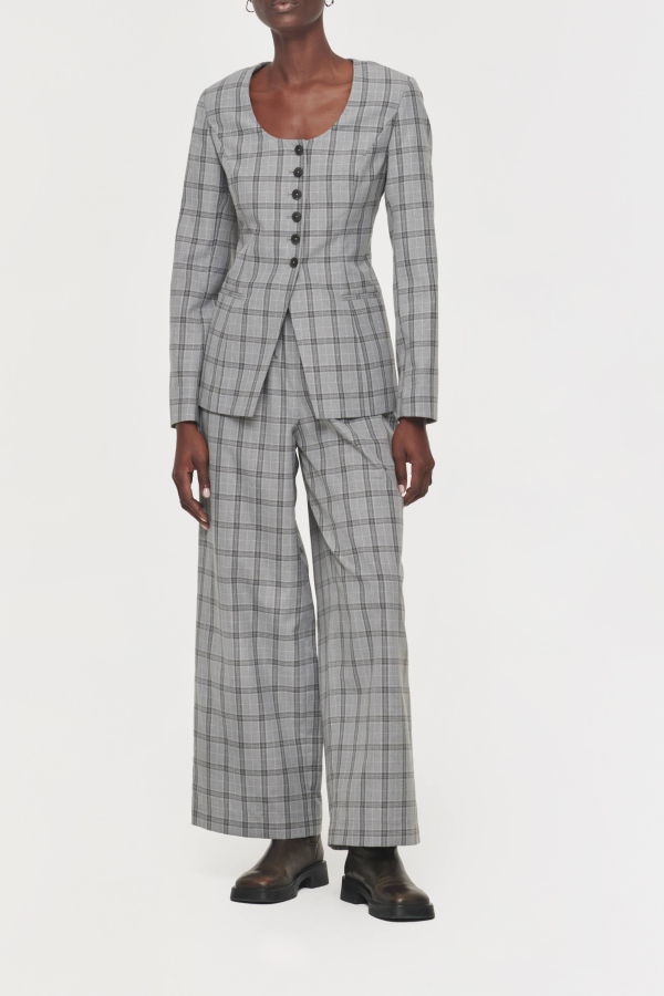 Aligne Daphne Scoop Neck Waisted Blazer - Check