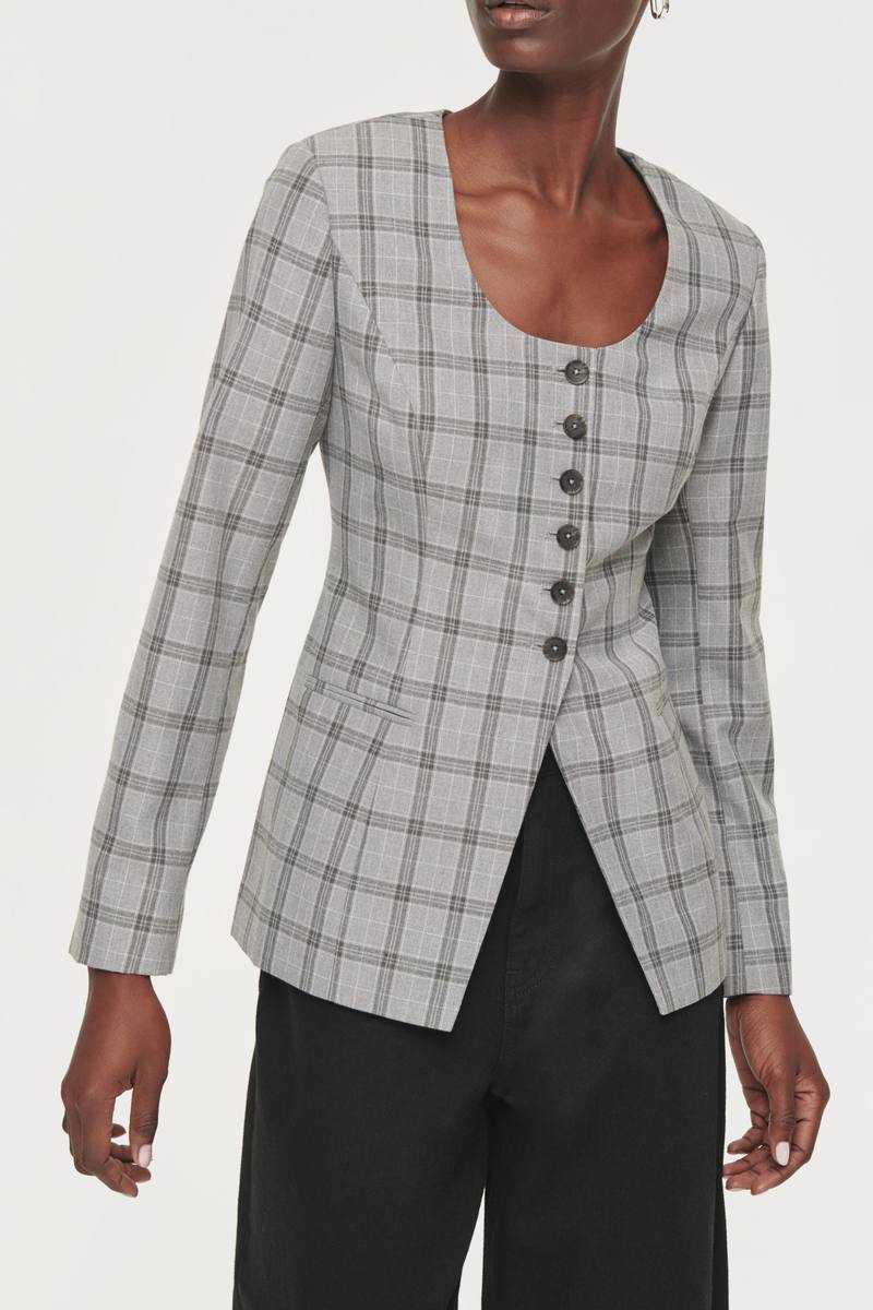 Aligne Daphne Scoop Neck Waisted Blazer - Check