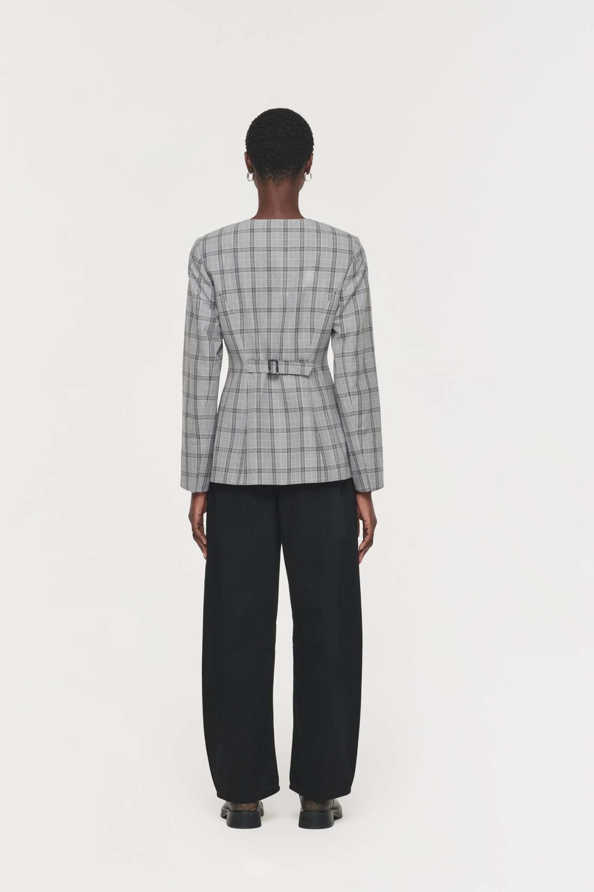 Aligne Daphne Scoop Neck Waisted Blazer - Check - Image 5 of 5