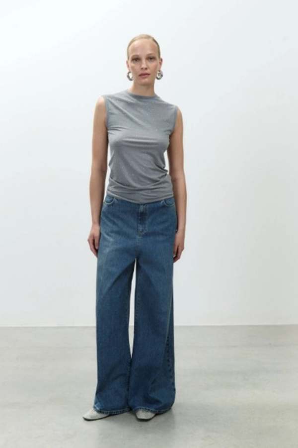 Alysi Jersey Top With Rhinestones - Gray Alysi Jersey Top With Rhinestones - Gray