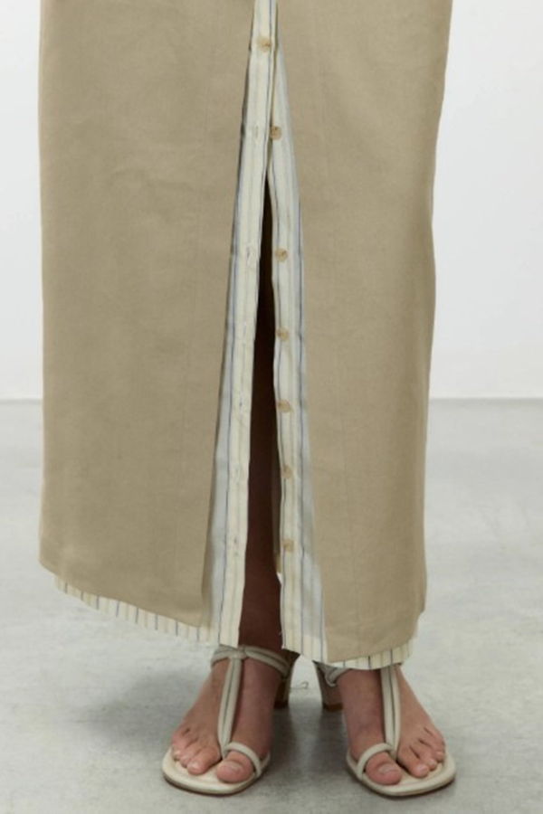 Alysi Linen Midi Skirt - Khaki