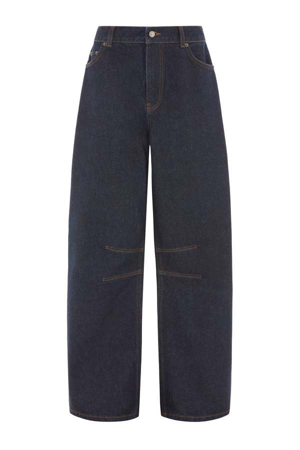 Aligne Mid Rise Rigid Barrel Jeans - Dark Denim