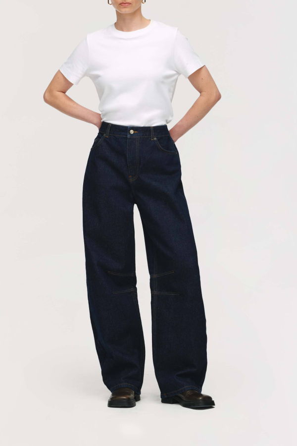 Aligne Mid Rise Rigid Barrel Jeans - Dark Denim