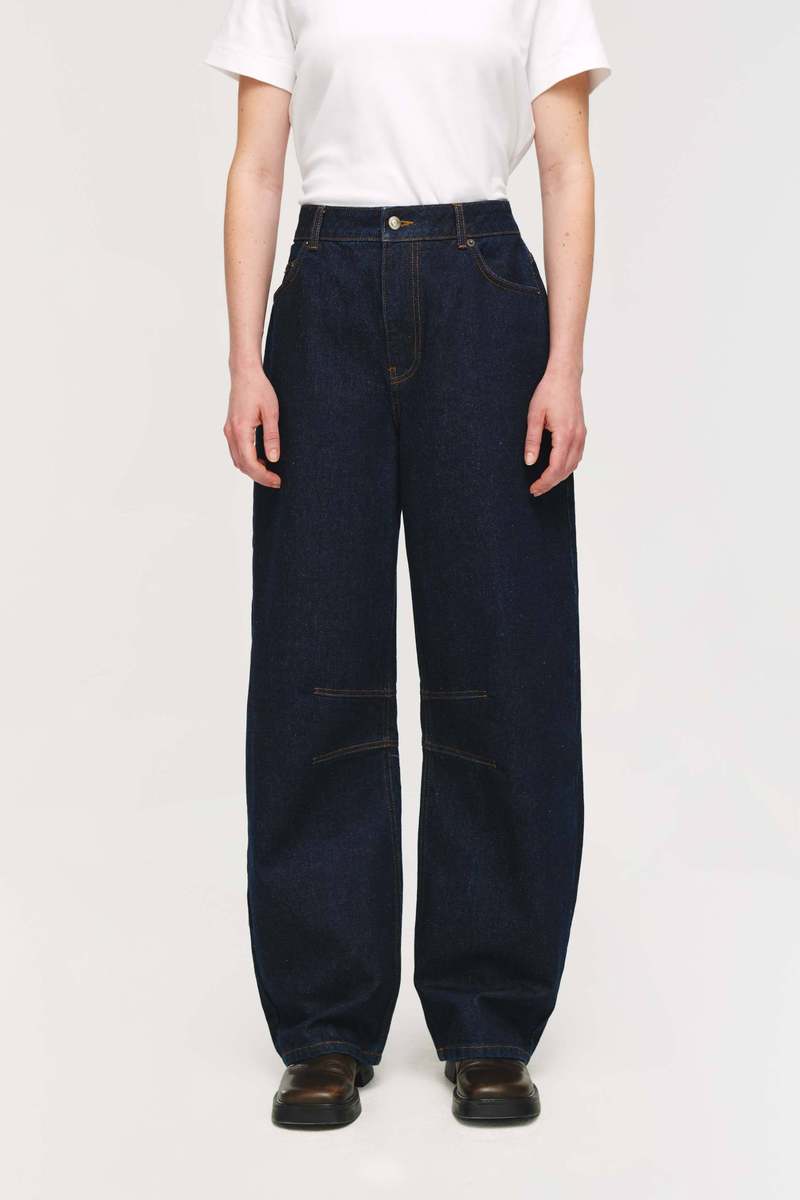 Aligne Mid Rise Rigid Barrel Jeans - Dark Denim