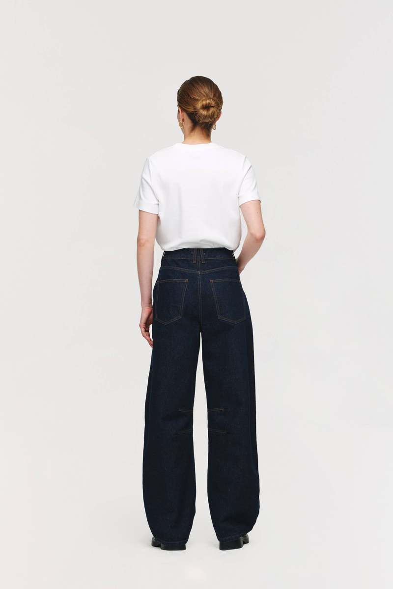 Aligne Mid Rise Rigid Barrel Jeans - Dark Denim