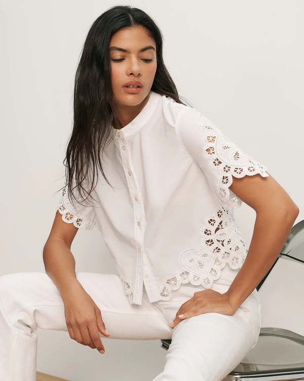 Veronica Beard Aleck Lace Button-Down Shirt - White