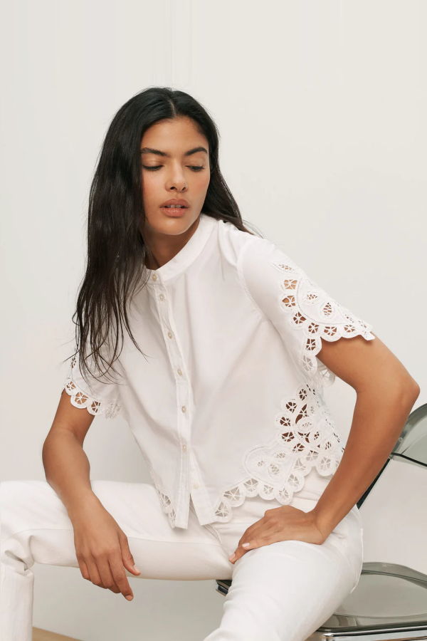 Veronica Beard Aleck Lace Button-Down Shirt - White