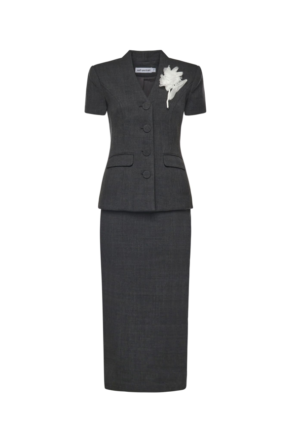 Self-Portrait Midi Dress With Floral Detail - Gray