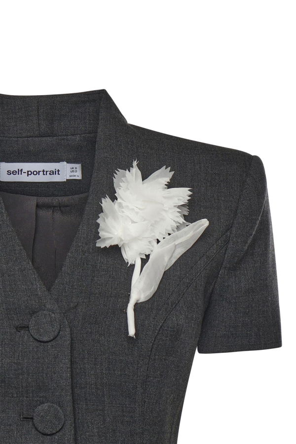 Self-Portrait Midi Dress With Floral Detail - Gray