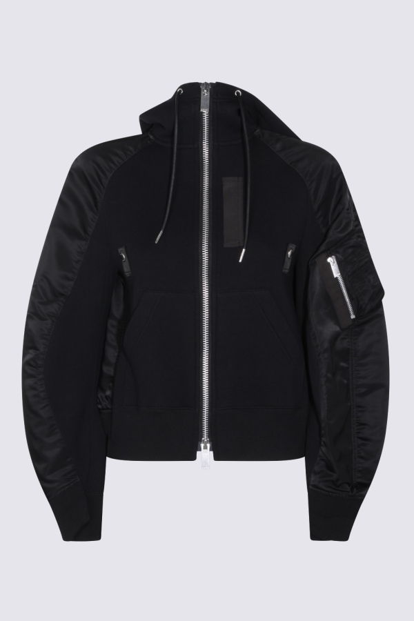 sacai Cotton Hooded Zip Sweatshirt - Black