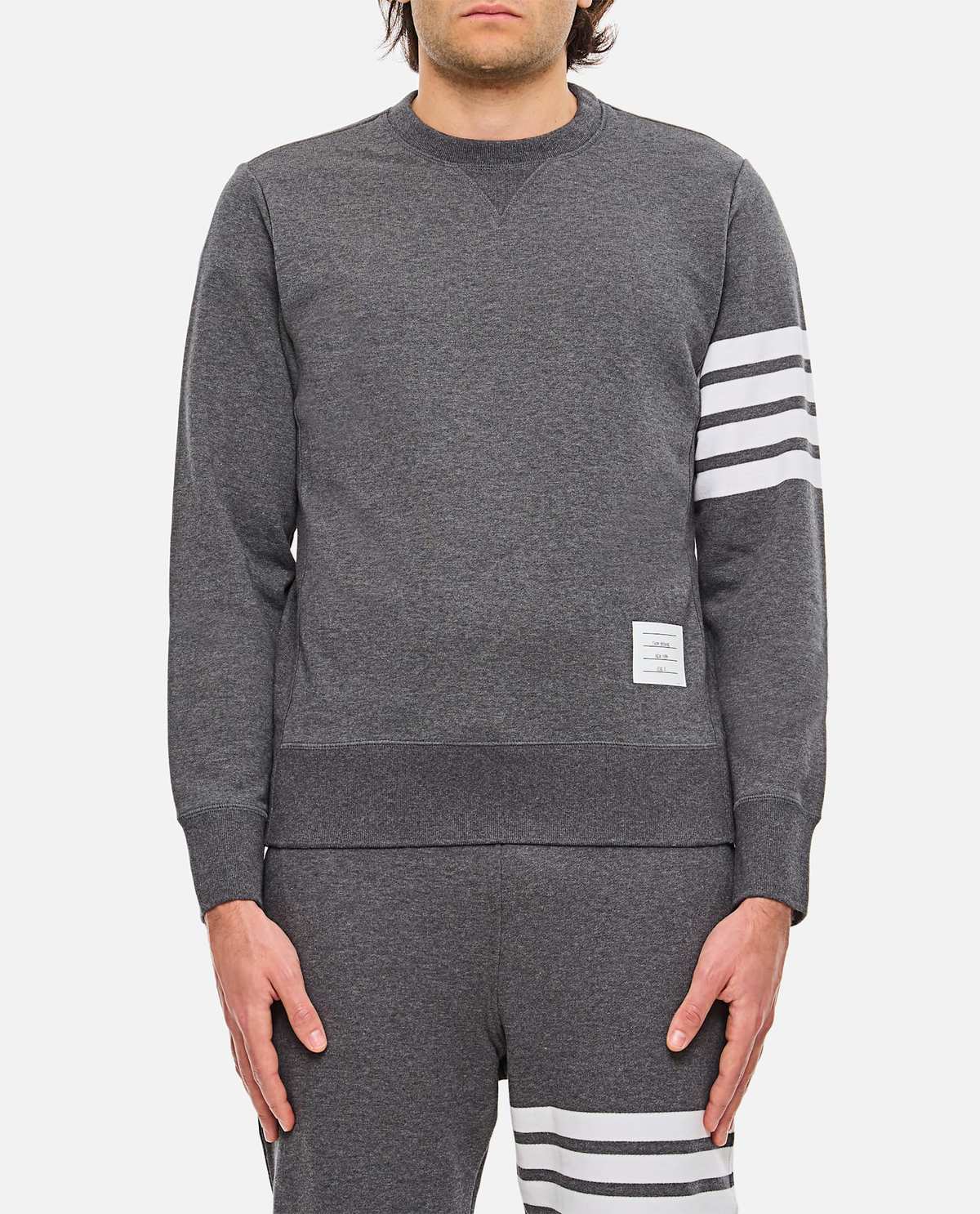 Thom Browne Classic Sweatshirt in Classic Loopback With Engineered 4 Bar - Gray - Image 1 of 4