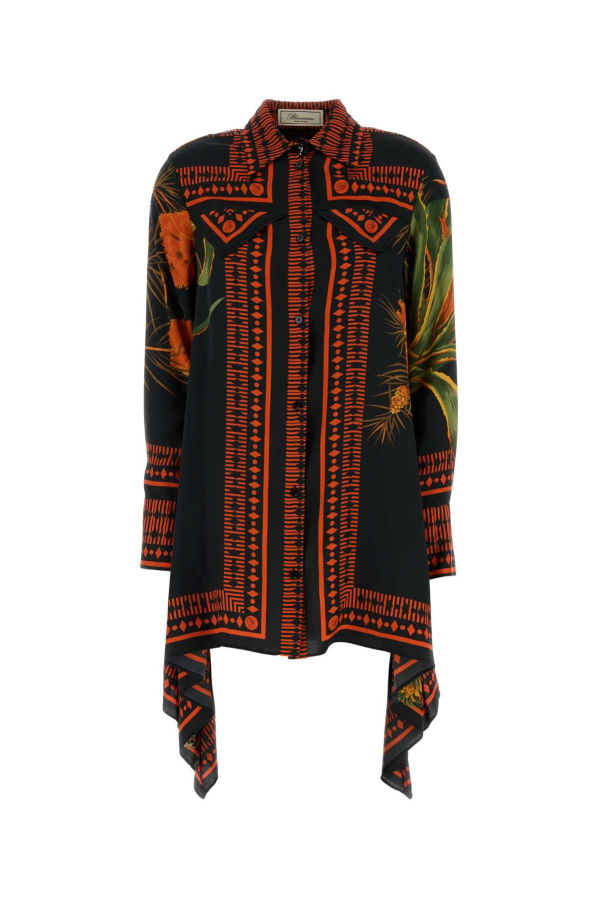 Blumarine Printed Twill Shirt Dress - Multi Black Orange
