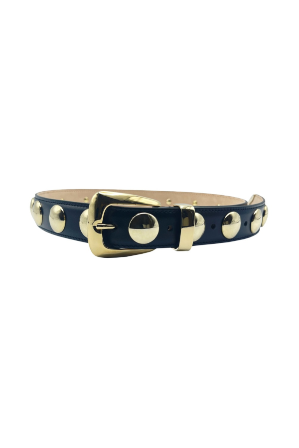 khaite Benny Belt With Stud Gold Buckle - Black Gold