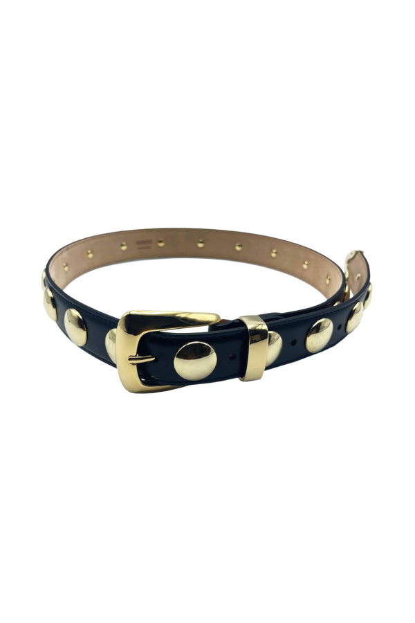 khaite Benny Belt With Stud Gold Buckle - Black Gold