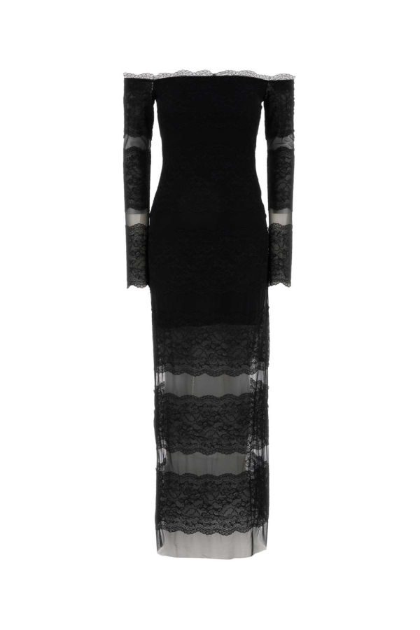 Blumarine Lace and Mesh Long Dress - Black